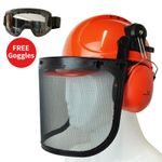 Chainsaw Helmet Mesh Full Safety Forestry Ear Defenders Metal Visor FREE Goggles