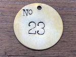 Number 23 Tag Brass Metal Large 2” Numbered Keychain Fob Cattle Tag 