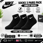 Nike Socks Mens 3 Pack Black White Ankle Crew Sports Cotton Cushioned