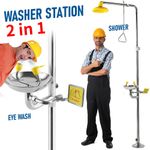 Stainless Steel Emergency Eyewash Station w/Shower 2 in 1 for Lab/Industrial New