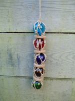 5 Fishing Boat Net Blown Glass Floats In Rope Green Red Blue Ball Nautical 55