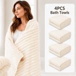 4PCS White Coral Fleece Bath Towels 70 x 135cm Soft Absorbent Quick Dry Xmas