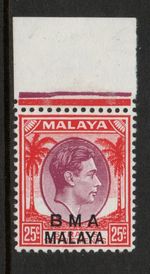 B.M.A. Malaya 1945-48 25c Dull purple & scarlet chalky paper SG 13 Mnh. (R5499)