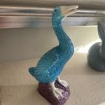 Chinese Turquoise Porcelain Duck. Mid Century Detailed. 