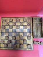 Vintage Wooden Checkers Game Set Board & Storage Box Wood Pieces