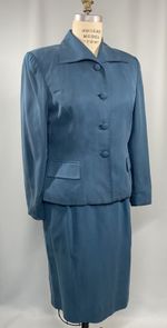 Vintage Women's SILK Skirt Suit SIZE 8 MEDIUM teal blue SAVILLE 90s does 40s