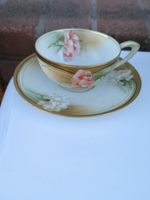 Antique Vintage RS Germany Prussia Carnation Floral Gold Trim Tea Cup  & Saucer 