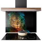 Glass Splashback Kitchen Tile Cooker Panel ANY SIZE Neon-looking Lion Art 0753