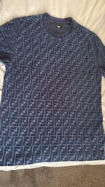 Authentic Fendi Navy Monogram Logo Velvet Cotton T-Shirt L  excellent condition