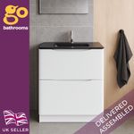 White 900mm Floor Standing Vanity Unit Bathroom Cabinet Grey Glass Basin