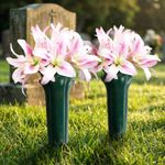 Set of 2 Green Spiked Memorial Grave Flower Vases Graveside Pot Vase Arrangement