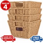 Seagrass Storage Baskets Set of 4 Natural Woven Hampers with Handles