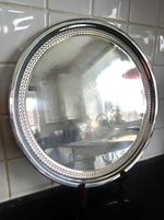 Large 3 footed 37 centimetre silver plated gallery tray of a pierced design.