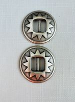 2 Vintage Metal Sunburst Slotted Conchos Slider Belt Saddle Buckles Silver Tone