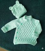 Hand Knitted Baby Bubble Cardigan & Hat Set