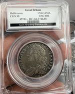 1746 George II LIMA HALF CROWN, Laureate Head Silver Coin - Cgs30/XF40 