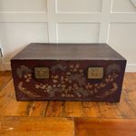 Large Hand Painted Trunk Chinese Dark Red Lacquered Oriental Storage Chest