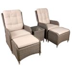 Chester Rattan Wicker Outdoor Recliner Loungers & Table Set 5pc