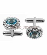 Natural Blue Topaz Gemstone with 925 Sterling Silver Cufflink #1966