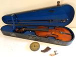 Antique Andreas Hartmann Violin Saxony Mother Pearl Tailpiece Wooden Coffin Case