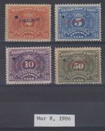 HAITI 1906 POSTAGE DUE Sc J10-J13 FULL SET PERF PROOFS + "SPECIMEN" MNH F,VF