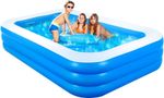 Inflatable Paddling Pool, 3 Rings Large Rectangular Family Swimming Cen