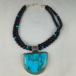 Vintage JAY KING DTR Sterling Silver Turquoise Onyx Necklace 925 Chunky
