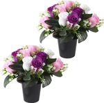 Set of 2 Artificial Grave Memorial Flowers Cemetery Flowers Rose Bouquet with V