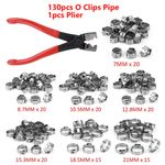 130pcs Ear O Clips Plus 304 Stainless Steel Air Water Pipe Hose Clamps + Plier