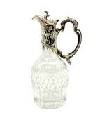 Antique Silver Plated Crystal Claret Jug Early 20thC Cut Glass 27cm Rococo Style