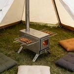 Compact Wood Stove Portable Tent Stove with Chimneys & Gloves for Cooking Garden