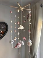 Handmade Birds & Clouds Theme Nursery Mobile for Cot White Pink Beige