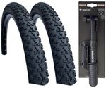 2x Baldys 27.5 x 2.10 Mountain Bike Off Road Tyres BLACK + MINI PUMP