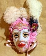 Venetian style carnival mask pink with ostrich feathers