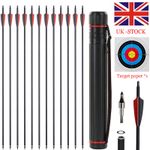12X 30" Carbon Arrows Quiver Set Archery for Recurve Bow Target Hunting&Shooting