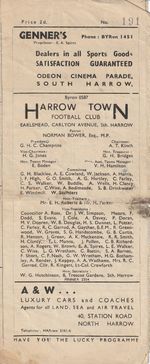 Harrow Town v Willesden 24th Dec 1949 Spartan League Programme @ Earlsmead