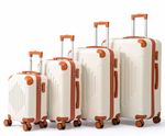 4-Piece Hard Shell Polycarbonate Luggage Set White/Brown Spinner Wheels