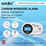 GMEC Carbon Monoxide Alarm CO Detector LCD Display Battery Powered 10 YearLife