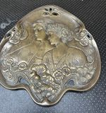 Antique 1910 Art Nouveau Metal Dish Plate 2 X Ladies Scene WMF ? 834gm