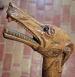 Quality Dog/wolf Carved Fruit/olive Wood Walking Stick 93cm