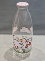 Vintage Desenli Sut Sisesi France 1 Litre Cow Decoration Glass Milk Bottle Rare