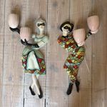 RARE PAIR mid century  PULCINELLA figurine ceramic Wall lights sconce clown  