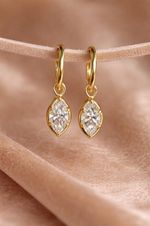 2 CT Marquise Cut Diamond Hoop Earrings 10K Solid Gold Drop Gift earrings