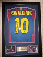Ronaldinho Framed and Signed Barcelona Shirt With COA. Printed Signature 