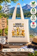 Reusable Tote Bag Beige Dogs Make Me Happy Humans Make My Head Hurt 38x42cm