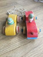 Vintage Small Wooden cars Pull Along Toy Set of 2