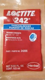 Loctite 242 P/N 24205 Threadlocker Medium Strength Bolts 1/4"-3/4" 0.5ml Henkel