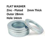20 - 1000 X Flat Washer 14mm Internal, 28mm Outer, 2mm Thick Zinc-plated