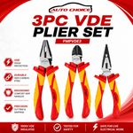 3Pc Professional Electricians Vde Pliers Set Fully Insulated Grip Wire Cutters