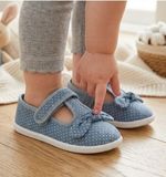 Girls Summer Bow Shoes Mothercare Canvas Soft Spotty Blue Pumps Sandals Holidays
